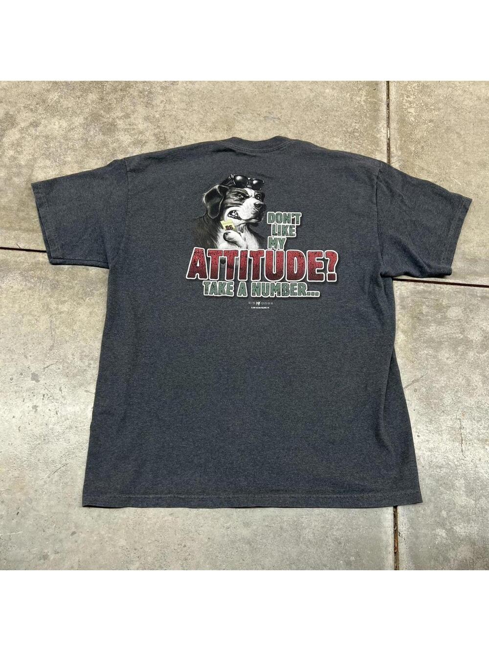 vintage big dogs dont like my attitude take a number grey shirt size large